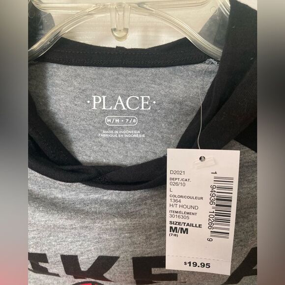 Childrens Place Boys Like A Boss Graphic Raglan Hooded T Shirt M 7/8 Gray - Picture 7 of 8